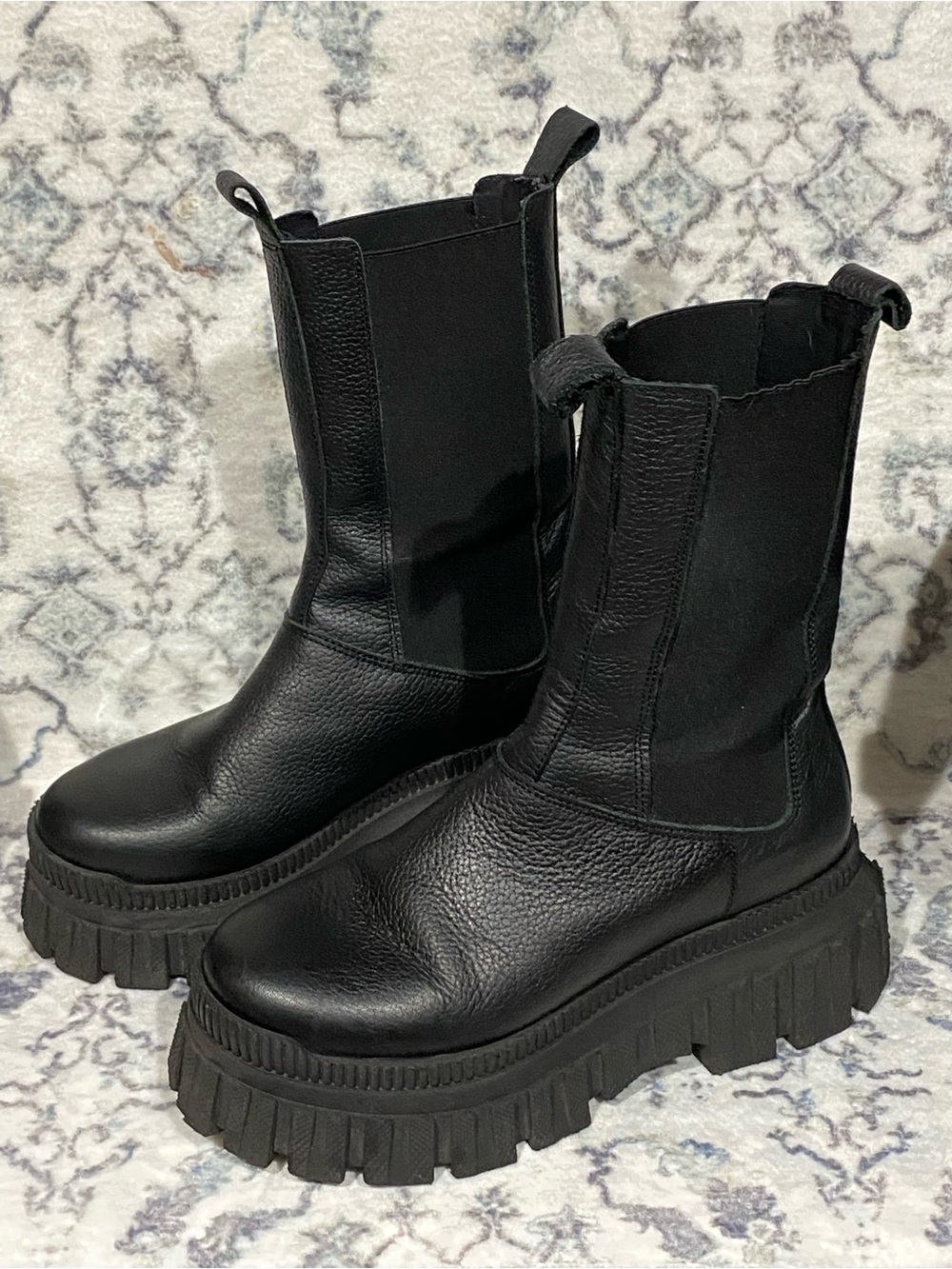 ASOS Design Leather Black Chunky Lug Chelsea Moto Boots Made in Spain Sz.8 EU 39 - Picture 2 of 13